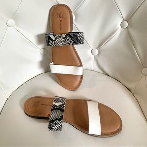 Snake print & White double strap sandals